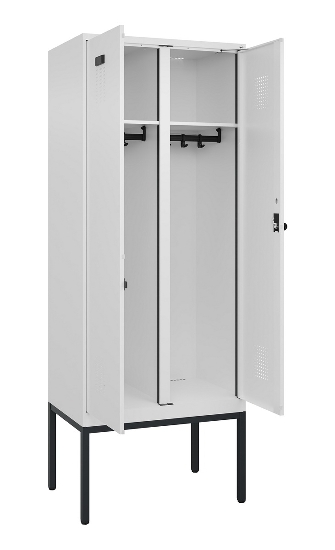 C+P Schwarz-Weiß-Spind Evolo PLUS 0490327-40 mit Gestell 4 Abt.je 300mm Drehriegel (HxBxT) 2120x1200x815mm 7035/0010
