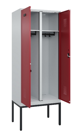 C+P Schwarz-Weiß-Spind Evolo PLUS 0490327-40 mit Gestell 4 Abt.je 300mm Drehriegel (HxBxT) 2120x1200x815mm 7035/0010