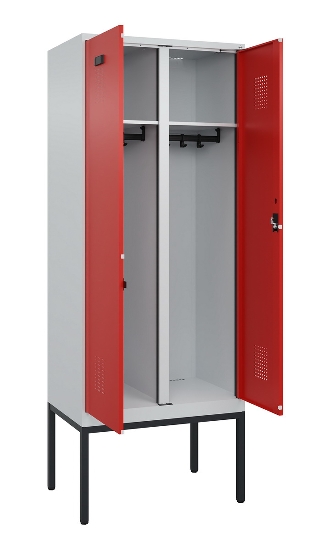 C+P Schwarz-Weiß-Spind Evolo PLUS 0490327-40 mit Gestell 4 Abt.je 300mm Drehriegel (HxBxT) 2120x1200x815mm 7035/0010