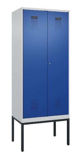 C+P Schwarz-Weiß-Spind Evolo PLUS 0490327-40 mit Gestell 4 Abt.je 300mm Drehriegel (HxBxT) 2120x1200x815mm 7035/0010