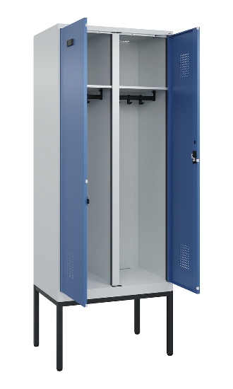 C+P Schwarz-Weiß-Spind Evolo PLUS 0490327-40 mit Gestell 4 Abt.je 300mm Drehriegel (HxBxT) 2120x1200x815mm 7035/0010