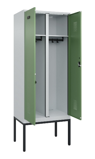 C+P Schwarz-Weiß-Spind Evolo PLUS 0490327-40 mit Gestell 4 Abt.je 300mm Drehriegel (HxBxT) 2120x1200x815mm 7035/0010