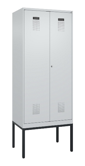 C+P Schwarz-Weiß-Spind Evolo PLUS 0490327-40 mit Gestell 4 Abt.je 300mm Drehriegel (HxBxT) 2120x1200x815mm 7035/0010