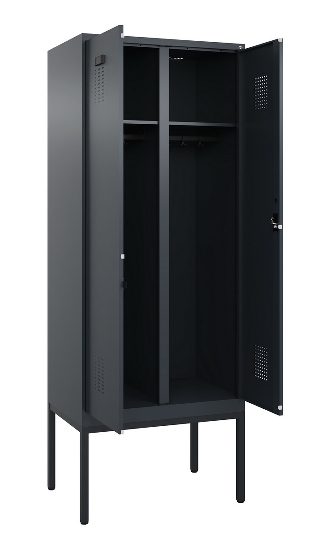 C+P Schwarz-Weiß-Spind Evolo PLUS 0490327-40 mit Gestell 4 Abt.je 300mm Drehriegel (HxBxT) 2120x1200x815mm 7035/0010