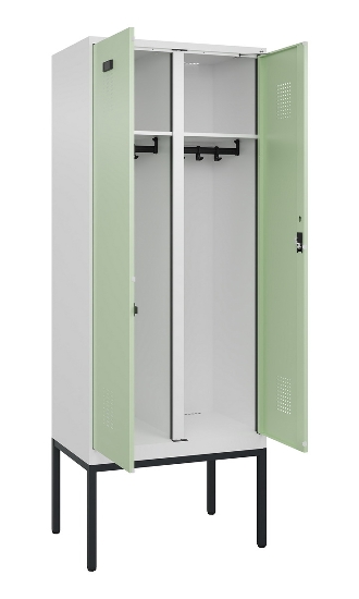C+P Schwarz-Weiß-Spind Evolo PLUS 0490327-40 mit Gestell 4 Abt.je 300mm Drehriegel (HxBxT) 2120x1200x815mm 7035/0010