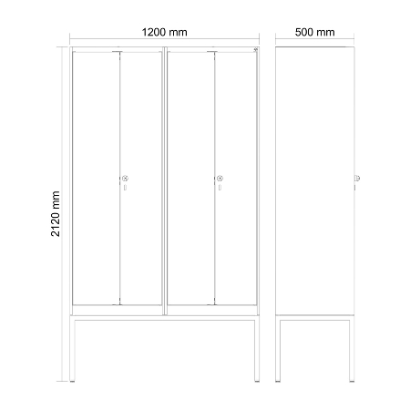 C+P Schwarz-Weiß-Spind Evolo PLUS 0490327-40 mit Gestell 4 Abt.je 300mm Drehriegel (HxBxT) 2120x1200x815mm 7035/0010