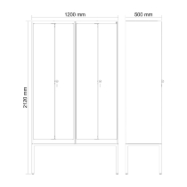 C+P Schwarz-Weiß-Spind Evolo PLUS 0490327-40 mit Gestell 4 Abt.je 300mm Drehriegel (HxBxT) 2120x1200x815mm 7035/0010