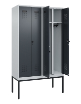 C+P Schwarz-Weiß-Spind Evolo PLUS 0490327-40 mit Gestell 4 Abt.je 300mm Drehriegel (HxBxT) 2120x1200x815mm 7035/0010