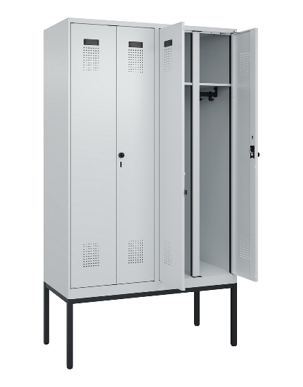 C+P Schwarz-Weiß-Spind Evolo PLUS 0490327-40 mit Gestell 4 Abt.je 300mm Drehriegel (HxBxT) 2120x1200x815mm 7035/0010