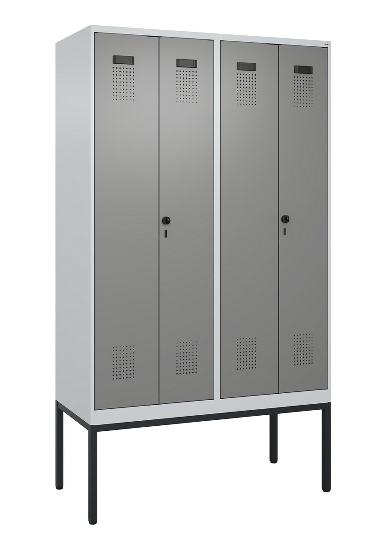 C+P Schwarz-Weiß-Spind Evolo PLUS 0490327-40 mit Gestell 4 Abt.je 300mm Drehriegel (HxBxT) 2120x1200x815mm 7035/0010