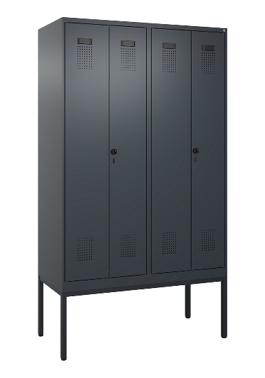 C+P Schwarz-Weiß-Spind Evolo PLUS 0490327-40 mit Gestell 4 Abt.je 300mm Drehriegel (HxBxT) 2120x1200x815mm 7035/0010