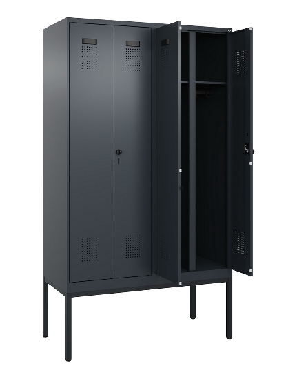 C+P Schwarz-Weiß-Spind Evolo PLUS 0490327-40 mit Gestell 4 Abt.je 300mm Drehriegel (HxBxT) 2120x1200x815mm 7035/0010