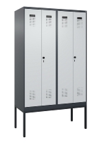C+P Schwarz-Weiß-Spind Evolo PLUS 0490327-40 mit Gestell 4 Abt.je 300mm Drehriegel (HxBxT) 2120x1200x815mm 7035/0010