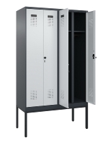 C+P Schwarz-Weiß-Spind Evolo PLUS 0490327-40 mit Gestell 4 Abt.je 300mm Drehriegel (HxBxT) 2120x1200x815mm 7035/0010