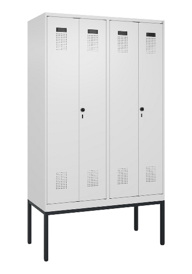 C+P Schwarz-Weiß-Spind Evolo PLUS 0490327-40 mit Gestell 4 Abt.je 300mm Drehriegel (HxBxT) 2120x1200x815mm 7035/0010