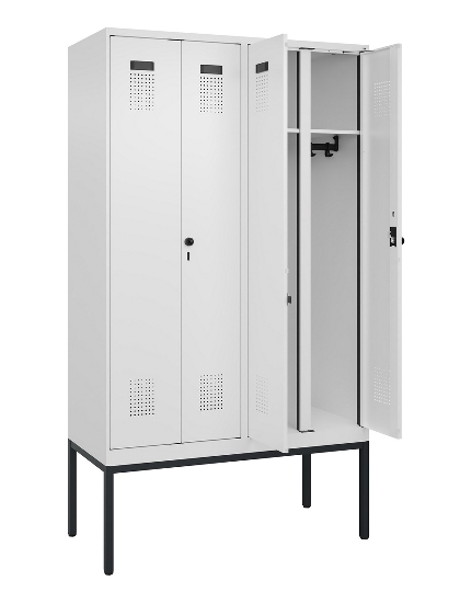 C+P Schwarz-Weiß-Spind Evolo PLUS 0490327-40 mit Gestell 4 Abt.je 300mm Drehriegel (HxBxT) 2120x1200x815mm 7035/0010