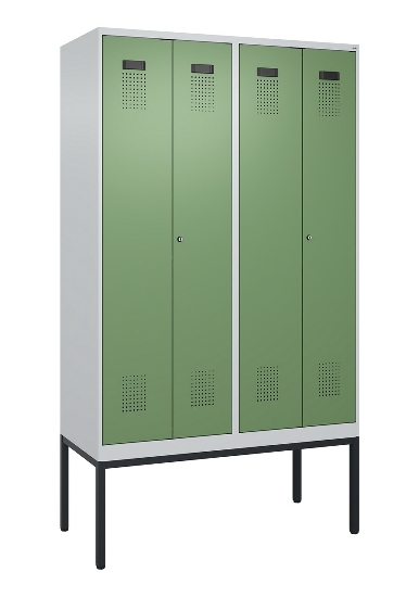 C+P Schwarz-Weiß-Spind Evolo PLUS 0490327-40 mit Gestell 4 Abt.je 300mm Drehriegel (HxBxT) 2120x1200x815mm 7035/0010