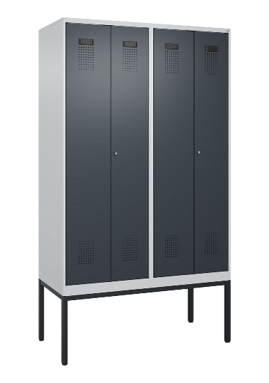 C+P Schwarz-Weiß-Spind Evolo PLUS 0490327-40 mit Gestell 4 Abt.je 300mm Drehriegel (HxBxT) 2120x1200x815mm 7035/0010