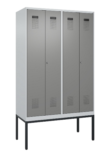 C+P Schwarz-Weiß-Spind Evolo PLUS 0490327-40 mit Gestell 4 Abt.je 300mm Drehriegel (HxBxT) 2120x1200x815mm 7035/0010