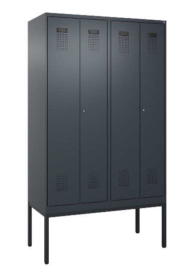 C+P Schwarz-Weiß-Spind Evolo PLUS 0490327-40 mit Gestell 4 Abt.je 300mm Drehriegel (HxBxT) 2120x1200x815mm 7035/0010