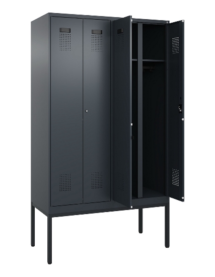 C+P Schwarz-Weiß-Spind Evolo PLUS 0490327-40 mit Gestell 4 Abt.je 300mm Drehriegel (HxBxT) 2120x1200x815mm 7035/0010