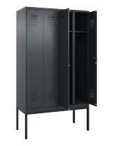C+P Schwarz-Weiß-Spind Evolo PLUS 0490327-40 mit Gestell 4 Abt.je 300mm Drehriegel (HxBxT) 2120x1200x815mm 7035/0010