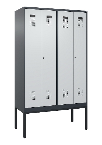C+P Schwarz-Weiß-Spind Evolo PLUS 0490327-40 mit Gestell 4 Abt.je 300mm Drehriegel (HxBxT) 2120x1200x815mm 7035/0010