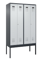 C+P Schwarz-Weiß-Spind Evolo PLUS 0490327-40 mit Gestell 4 Abt.je 300mm Drehriegel (HxBxT) 2120x1200x815mm 7035/0010