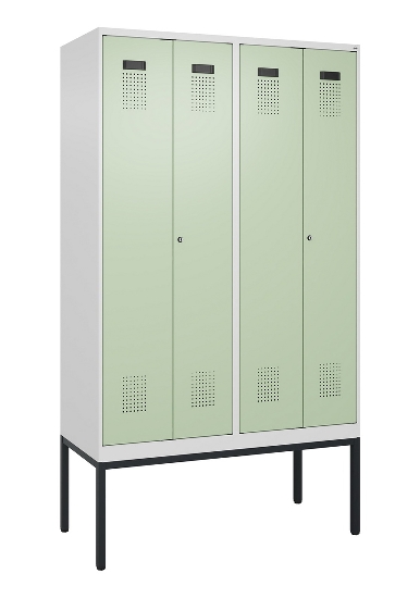 C+P Schwarz-Weiß-Spind Evolo PLUS 0490327-40 mit Gestell 4 Abt.je 300mm Drehriegel (HxBxT) 2120x1200x815mm 7035/0010
