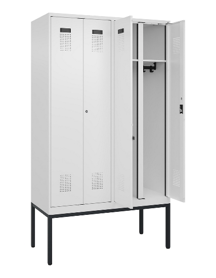 C+P Schwarz-Weiß-Spind Evolo PLUS 0490327-40 mit Gestell 4 Abt.je 300mm Drehriegel (HxBxT) 2120x1200x815mm 7035/0010