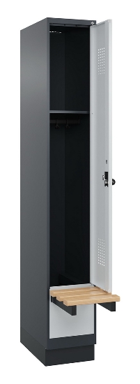 C+P Spind Evolo PLUS 049040-30 integrierte Bank 3 Abt.je 300mm Drehriegel (HxBxT) 1950x900x815mm 9016/6019