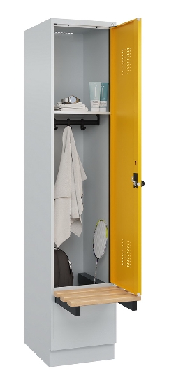 C+P Spind Evolo PLUS 049040-30 integrierte Bank 3 Abt.je 300mm Drehriegel (HxBxT) 1950x900x815mm 9016/6019