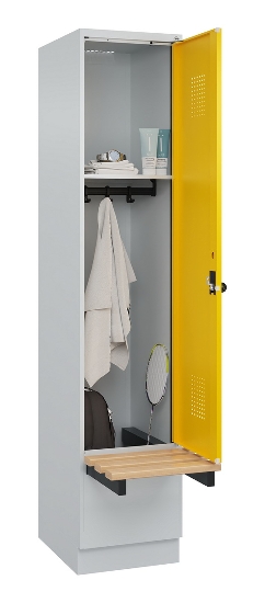 C+P Spind Evolo PLUS 049040-30 integrierte Bank 3 Abt.je 300mm Drehriegel (HxBxT) 1950x900x815mm 9016/6019