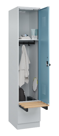 C+P Spind Evolo PLUS 049040-30 integrierte Bank 3 Abt.je 300mm Drehriegel (HxBxT) 1950x900x815mm 9016/6019