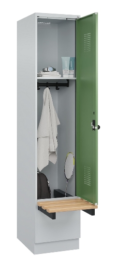 C+P Spind Evolo PLUS 049040-30 integrierte Bank 3 Abt.je 300mm Drehriegel (HxBxT) 1950x900x815mm 9016/6019