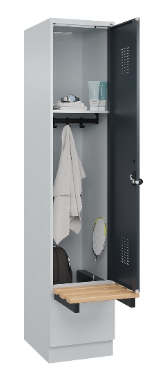C+P Spind Evolo PLUS 049040-30 integrierte Bank 3 Abt.je 300mm Drehriegel (HxBxT) 1950x900x815mm 9016/6019