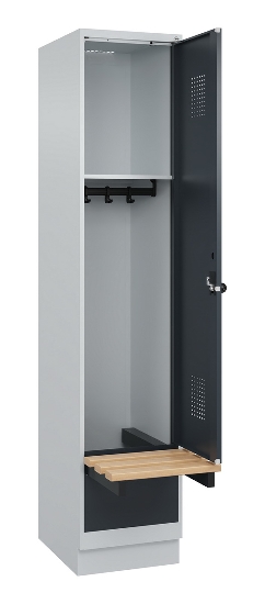 C+P Spind Evolo PLUS 049040-30 integrierte Bank 3 Abt.je 300mm Drehriegel (HxBxT) 1950x900x815mm 9016/6019