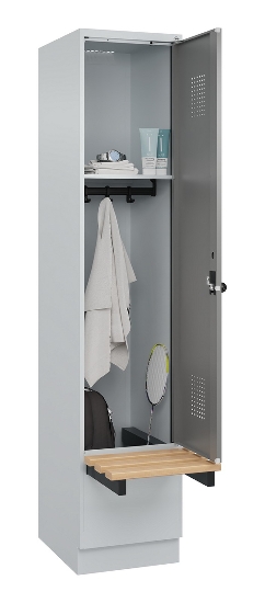C+P Spind Evolo PLUS 049040-30 integrierte Bank 3 Abt.je 300mm Drehriegel (HxBxT) 1950x900x815mm 9016/6019