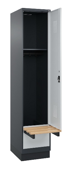 C+P Spind Evolo PLUS 049040-30 integrierte Bank 3 Abt.je 300mm Drehriegel (HxBxT) 1950x900x815mm 9016/6019