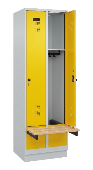 C+P Spind Evolo PLUS 049040-30 integrierte Bank 3 Abt.je 300mm Drehriegel (HxBxT) 1950x900x815mm 9016/6019