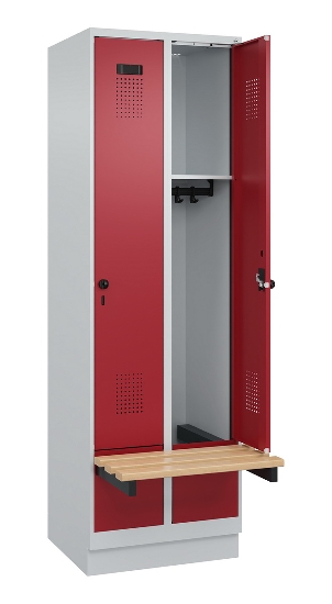 C+P Spind Evolo PLUS 049040-30 integrierte Bank 3 Abt.je 300mm Drehriegel (HxBxT) 1950x900x815mm 9016/6019