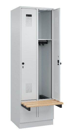 C+P Spind Evolo PLUS 049040-30 integrierte Bank 3 Abt.je 300mm Drehriegel (HxBxT) 1950x900x815mm 9016/6019