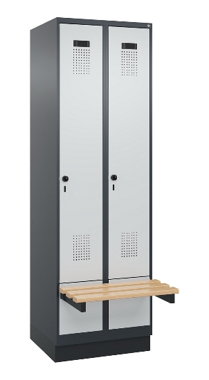 C+P Spind Evolo PLUS 049040-30 integrierte Bank 3 Abt.je 300mm Drehriegel (HxBxT) 1950x900x815mm 9016/6019