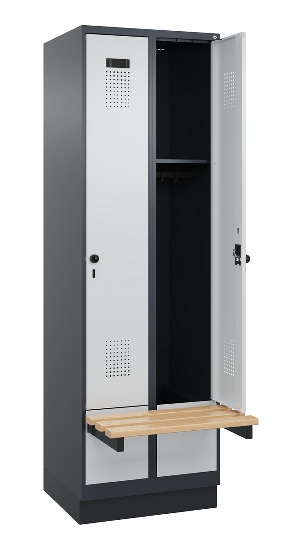 C+P Spind Evolo PLUS 049040-30 integrierte Bank 3 Abt.je 300mm Drehriegel (HxBxT) 1950x900x815mm 9016/6019