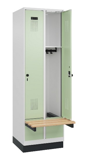 C+P Spind Evolo PLUS 049040-30 integrierte Bank 3 Abt.je 300mm Drehriegel (HxBxT) 1950x900x815mm 9016/6019