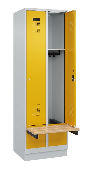 C+P Spind Evolo PLUS 049040-30 integrierte Bank 3 Abt.je 300mm Drehriegel (HxBxT) 1950x900x815mm 9016/6019
