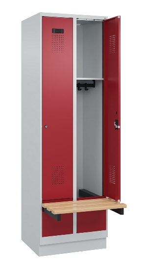 C+P Spind Evolo PLUS 049040-30 integrierte Bank 3 Abt.je 300mm Drehriegel (HxBxT) 1950x900x815mm 9016/6019