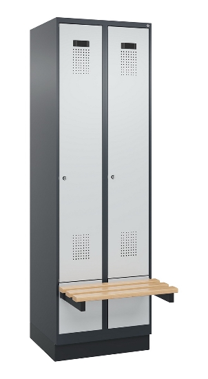 C+P Spind Evolo PLUS 049040-30 integrierte Bank 3 Abt.je 300mm Drehriegel (HxBxT) 1950x900x815mm 9016/6019