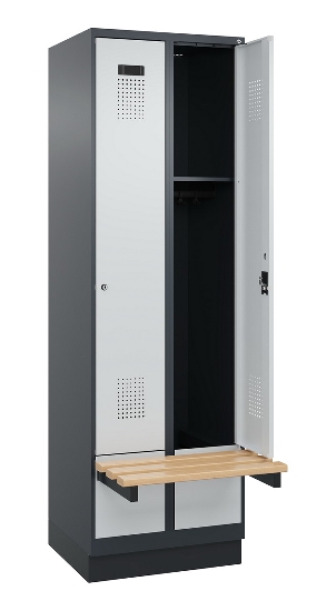 C+P Spind Evolo PLUS 049040-30 integrierte Bank 3 Abt.je 300mm Drehriegel (HxBxT) 1950x900x815mm 9016/6019