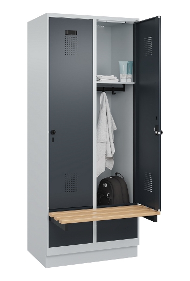 C+P Spind Evolo PLUS 049040-30 integrierte Bank 3 Abt.je 300mm Drehriegel (HxBxT) 1950x900x815mm 9016/6019